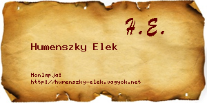 Humenszky Elek névjegykártya